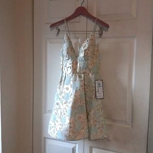 NWT!! B. Darlin size 5/6 cocktail dress cream/gold/light blue